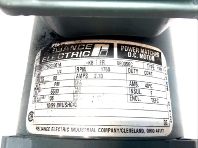 USED RELIANCE ELECTRIC MOTORS 1/4 HP 90V 1750 RPM SE0056C DC MOTOR