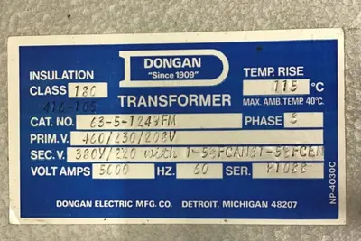 Used DONGAN 63-5-1249FM Transformers Michigan US | Ideal Machinery #708675