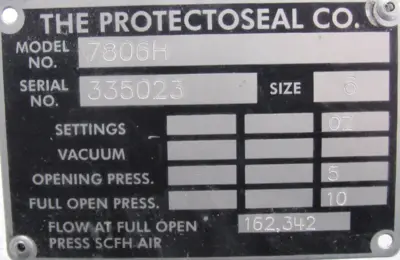 NEW PROTECTOSEAL 7806H PRESSURE VENT SIZE 6