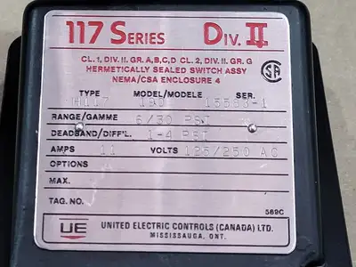 New | in-Stock UNITED ELECTRIC H117-190 Switchgears British Columbia CA | Lenmark #240777