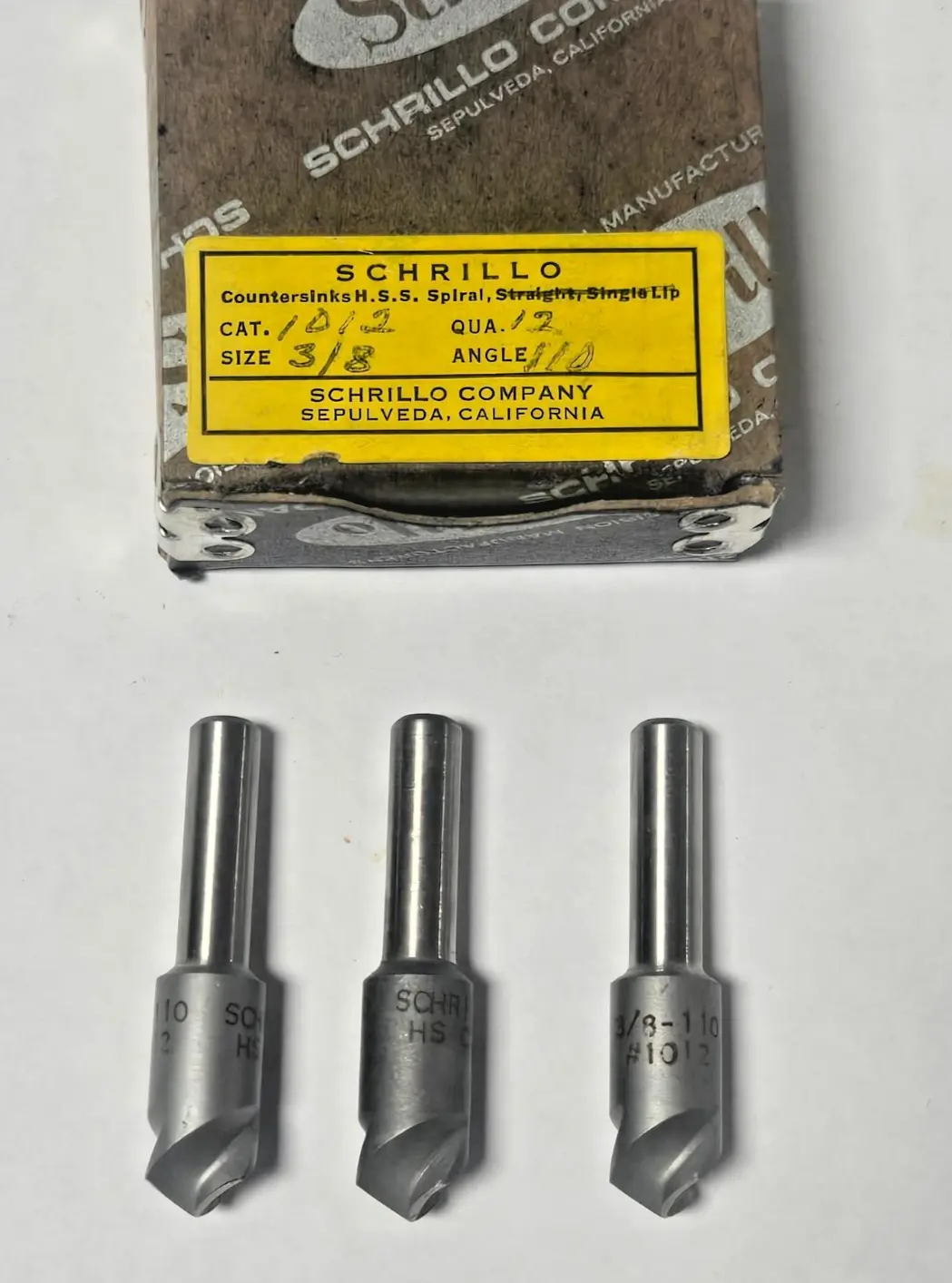 Schrillo 3/8" High Speed Steel Countersink 110 Degree #1012 USA Lot of 3