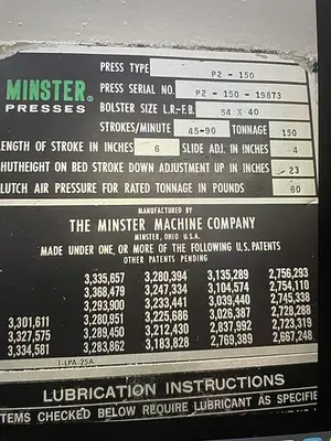 USED MINSTER P2-150-54