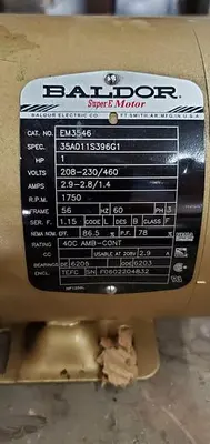 Motor, 1 HP, Baldor, 1750 RPM Out, 208-230/460V (2) #S743674