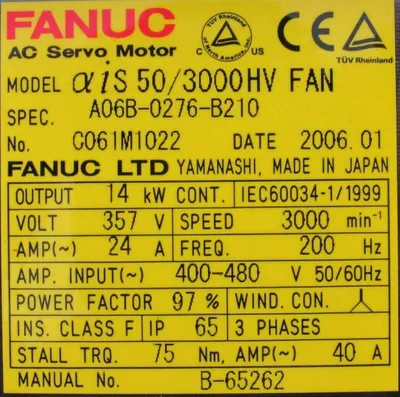 NEW GE FANUC A06B-0276-B210 SERVO MOTOR 50/3000HV A06B0276B210