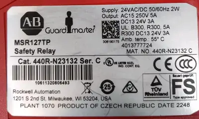 Allen-Bradley 440R-N23132/C MSR127TP/C Guardmaster Safety Relay Loc3C22