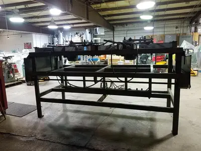 8 Spindle 8ft Wide Cap. x 1ft Deep HD Vertical Boring machine, Variable Spindle spacing, Feed Through Design for long pieces,  3PH Motors, Needs Some Repair