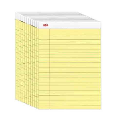 Office Depot Writing Pads, 8 1/2" x 11 3/4", 50 Sheets, Canary, Pack Of 12