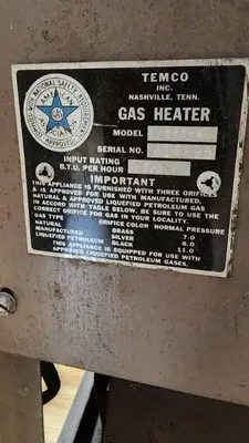 Temco Model 2600-A Gas Heater