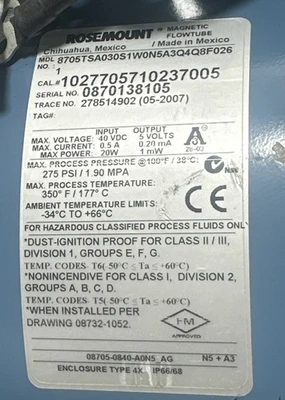 NEW Rosemount 8705TSA030S1W0N5A3Q4Q8F0261