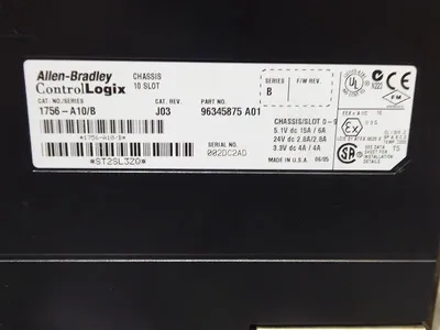 Allen Bradley 1756-A10/B ControlLogix 10 Slot Chassis Rack Rev. J03 Used