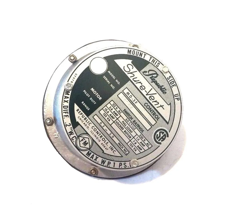 NEW REPUBLIC CONTROLS MD-3F SURE VENT MD3F
