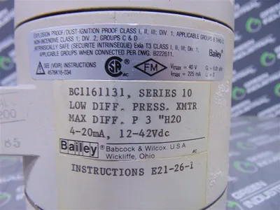 Bailey Controls BC1161131 Series 10 Low Differential Pressure Transmitter Used