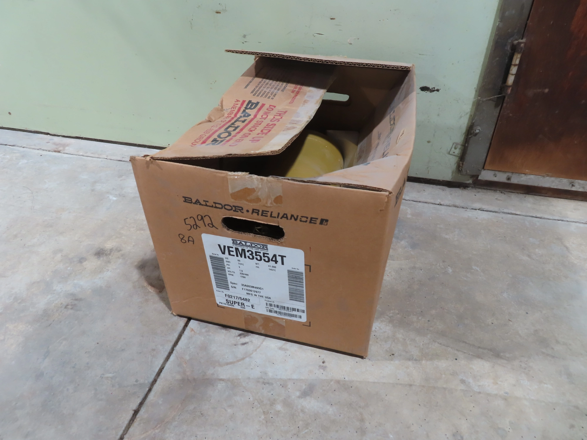 new surplus 1.5 hp Baldor Electric Motor, 1750 rpm, qty. 2