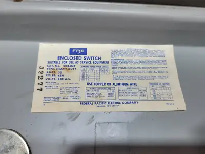 Used FEDERAL PACIFIC 1336SNR Switchgears British Columbia CA | Lenmark #1438215