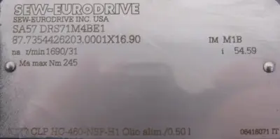 NEW SEW EURODRIVE SA57 DRS71M4BE1 GEARMOTOR 277/480V 54.59 SA57DRS71M4BE1