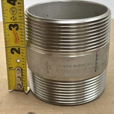 Lot Of (3)M304/L40 3"x 3 1/2" Long Threaded Ends  Stainless Steel Pipe Nipple