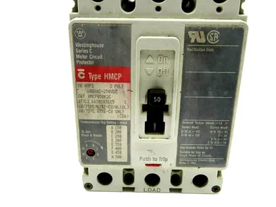 USED WESTINGHOUSE HMCP050K2C CIRCUIT BREAKER 50AMP 3 POLE 600VAC 250VDC