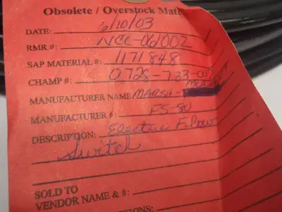 USED MARSH MCBIRNET ELECTRIC FLOW SWITCH
