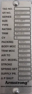 NEW ARMSTRONG 1500 ACTUATED CONTROL VALVE 1"