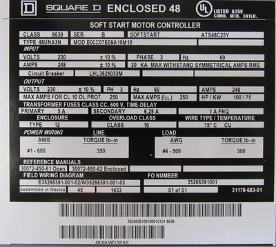 NEW SQUARE D ENCLOSED 48 MOTOR CONTROLLER 100HP 48UNA3NECNEAM 8639 ATS48C25Y
