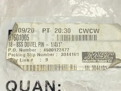 USED VALUE COLLECTION DOWEL PIN 1/4" DIAMETER 1" LENGTH SS 18-8 LOT OF 72