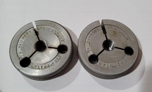 Set 3/8-16 UNC 2A GO and NO GO Set Thread Ring Gage P.D. .3331 and .3287 Gages