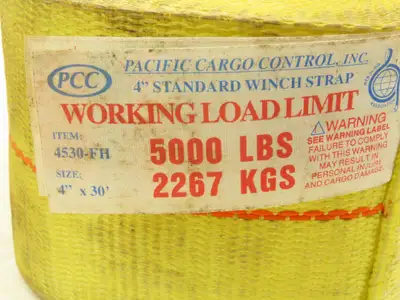 Pacific Cargo 4"x 30' Winch Strap Flat Hook Flatbed Tie-Down 5000 Lbs  Lot of 2