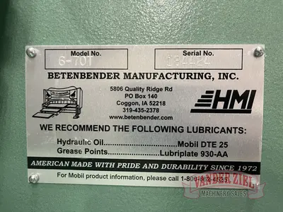 Betenbender 6' x 70 Ton Press Brake - NEW