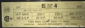 Motor Starter NEMA sizes 4, Item # 1715