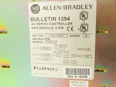 Allen Bradley 1394-AM04 Servo 3kW Axis Module 530/680V 1Ph In 310/390V 3Ph Out