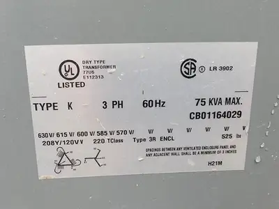 75 kVA Temporary Power Distribution Cart 600V Pri. 208Y/120V Sec.