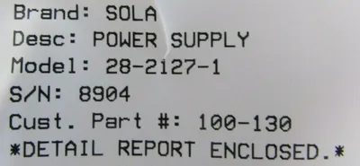 REFURBISHED SOLA 28-2127-1 POWER SUPPLY 2821271