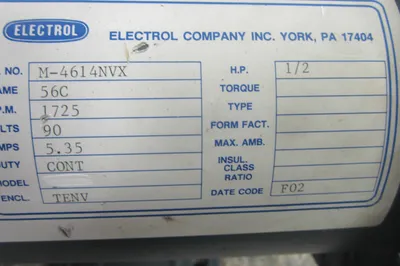 NEW ELECTROL M-4614NVX MOTOR 1/2 HP M4614NVX