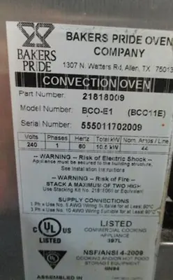 USED BAKERS PRIDE BCO-E1