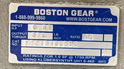 110047.00,F721B-40K-B5-J | Leeson 110047.00 Electric Motor w/Boston Gear F721B-40K-B5-J Speed Reducer - Used