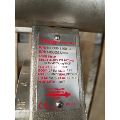 Used 8" Bray Series 50 Butterfly Valve with actuator