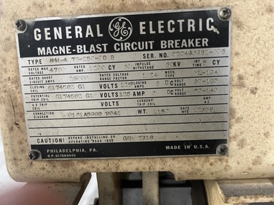 USED GENERAL ELECTRIC /CAT. NO:AMH-4.76-250-0D B