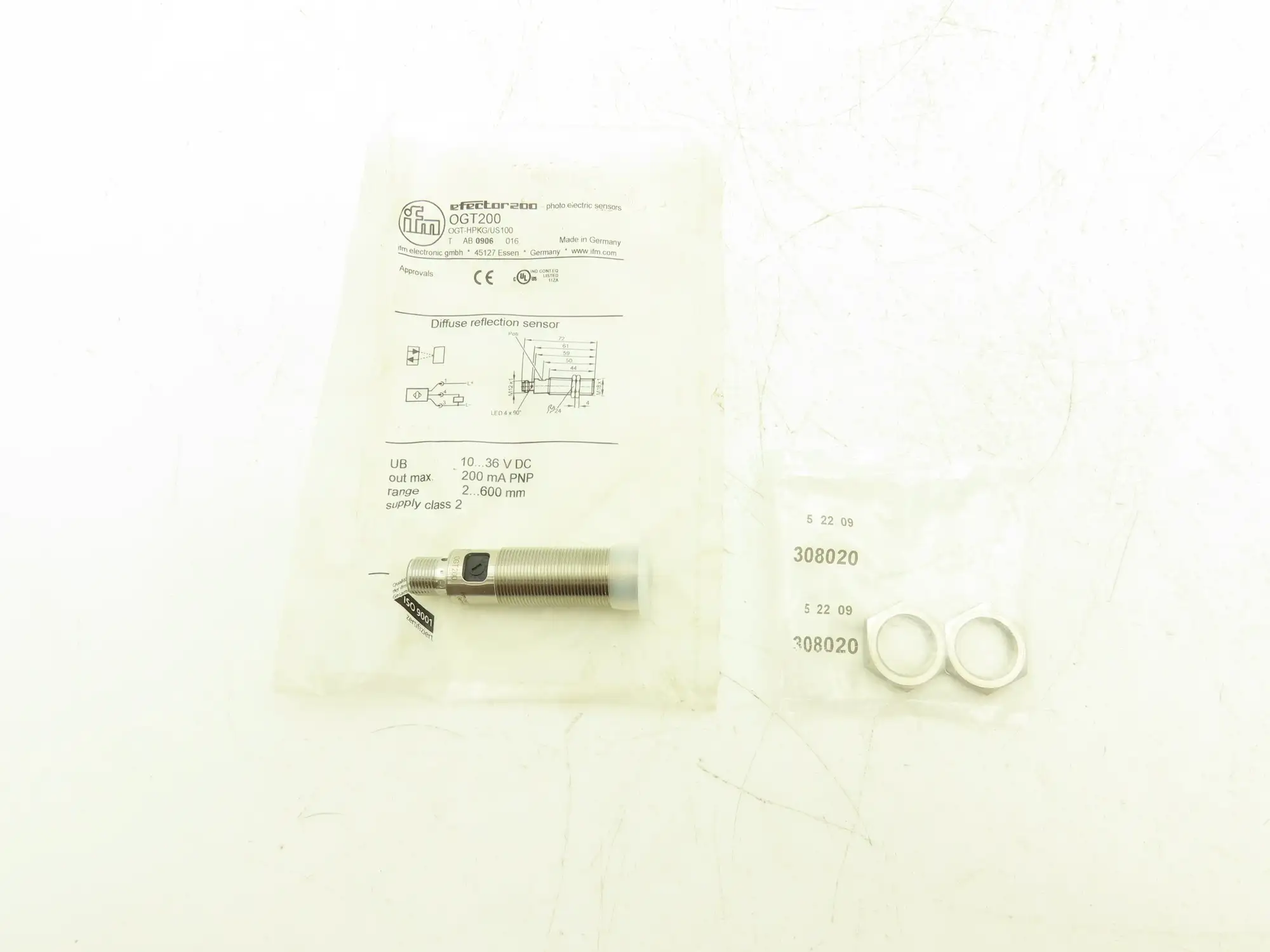 IFM OGT200 Efector200 Diffuse Reflection Sensor 10-36VDC 2-600mm