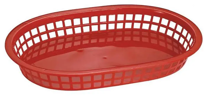 10″ x 7″ Plastic Oval Fast Food Serving Basket – Red -12 per case