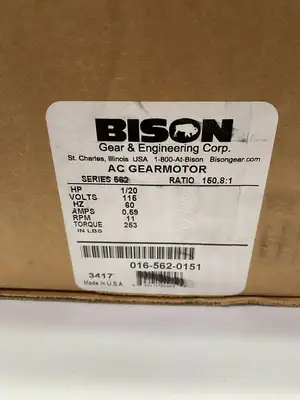 New | in-Stock Bison Hollow Shaft Offset Gearmotor 1/20HP 11RPM TENV 562 Series Gearmotors Michigan US | Maverick Industrial Sales #1398742