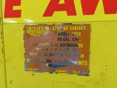 Eagle Flammable Liquid Safety Cabinet Yellow Bi Fold Door 60 Gal Self Closing