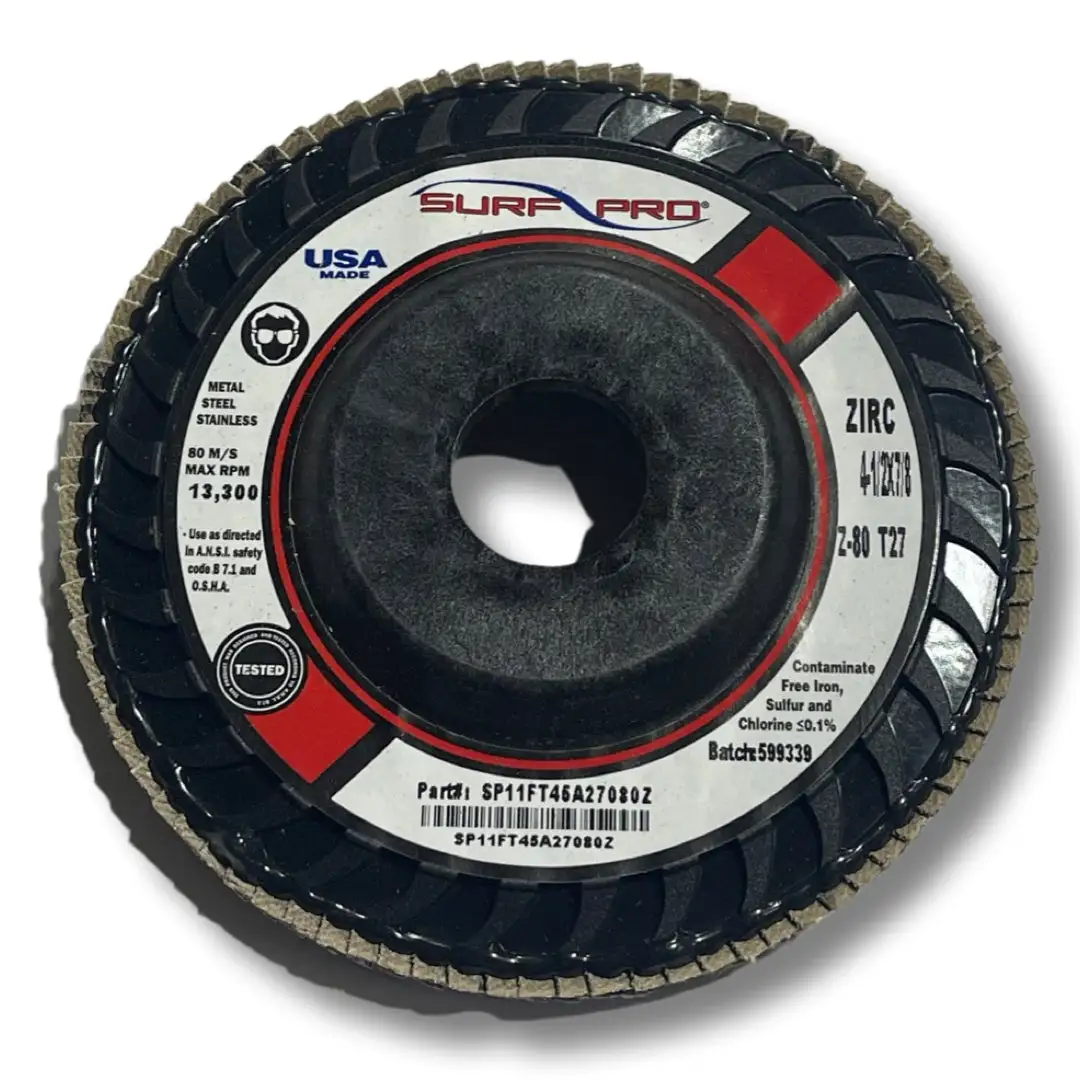 Surf-Pro 4-1/2" x 7/8" Flap Wheel Discs 80 Grit Zirconia Type 27 USA Made 10pk