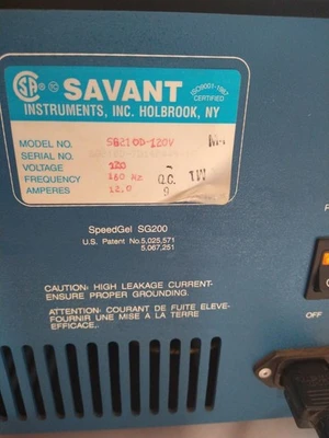 THERMO SAVANT SG210D SG210D-120V 120V 12A LAB LABORATORY SPEED GEL SYSTEM