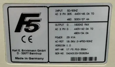 USED KEB 17.F5.M1G-35GA COMBIVERT F5 DRIVE 3PH 400VAC/DC