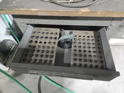 Cabinet and Contents; Black Diamond Grinder, Bench Grinder