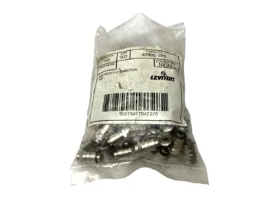 USED LEVITON ONE-PIECE FEMALE CONNECTOR FOR RG6 COAXIAL CABLE PACKAGE OF 99