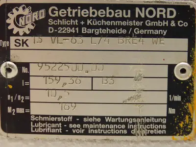Nord SK13VL-63 L/4 BRE4 WE Gearbox  10.5:1 Reducer 159rpm  0.18kwTwist Spline