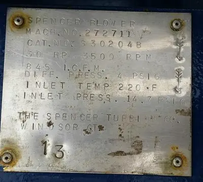 Spencer Turbo Blower 30 HP (Rbuilt)