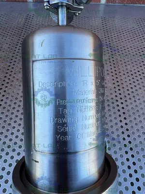 USED MILLIPORE 1R X 5"  STAINLESS STEEL CARTRIDGE FILTER HOUSING 150 PSIG/FV