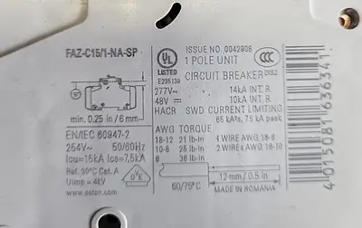EATON FAZ-C15/1-NA 15A (BIN354)